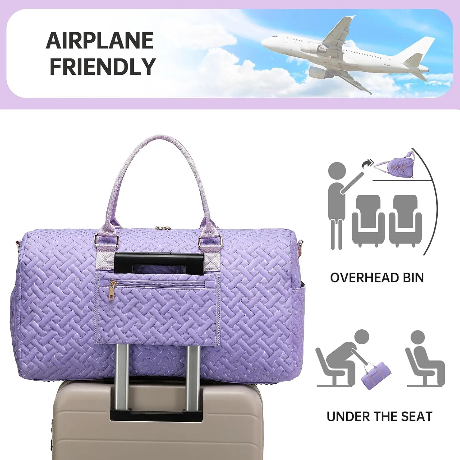 Duffle Bag for Travel, Weekender Bag with Shoe Compartment, Carry On Overnight Bag for Women with Toiletry Bag, Gym Bag with Wet Pocket, Hospital Bags for Labor and Delivery Beige