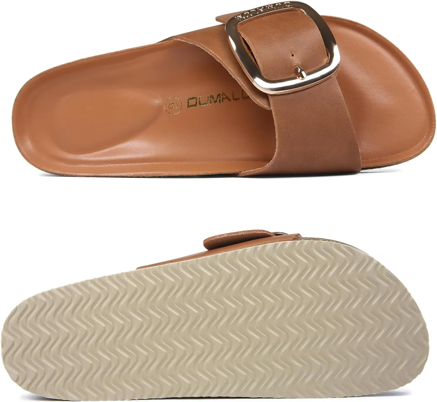 Dumalum Womens Slides Sandals Cork Footbed Flat Sandals Comfort Open Toe Buckle Flip Flops Slip On Home Slippers for Dressy Summer Beach Essentials