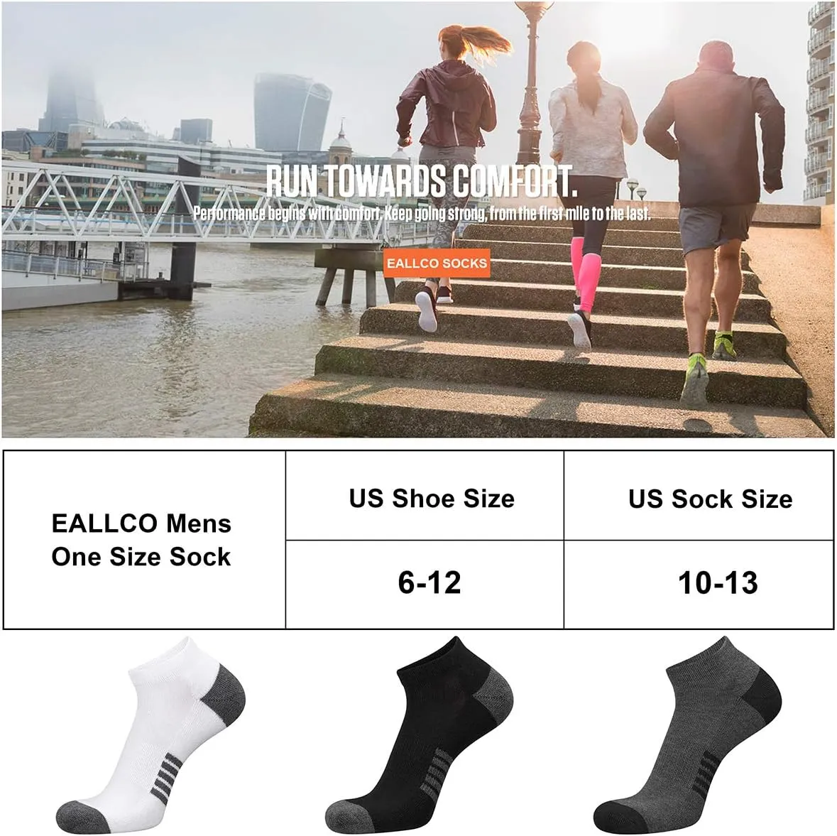 eallco Mens Ankle Socks Low Cut Athletic Cushioned Running Tab Socks