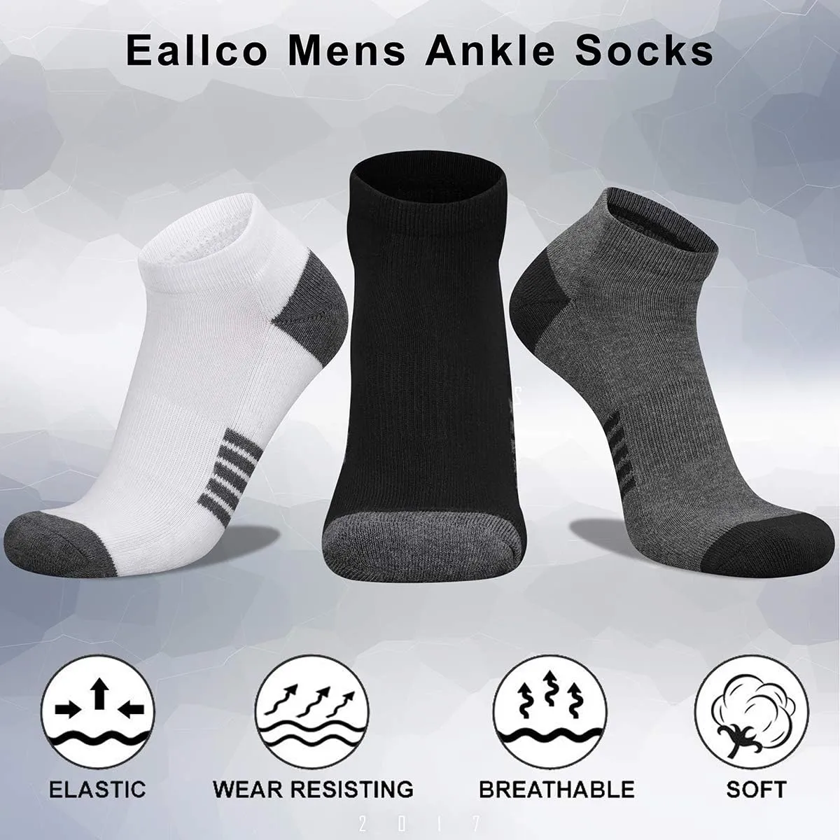 eallco Mens Ankle Socks Low Cut Athletic Cushioned Running Tab Socks