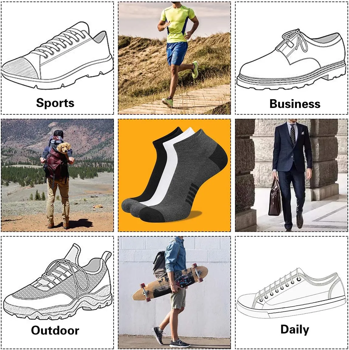 eallco Mens Ankle Socks Low Cut Athletic Cushioned Running Tab Socks
