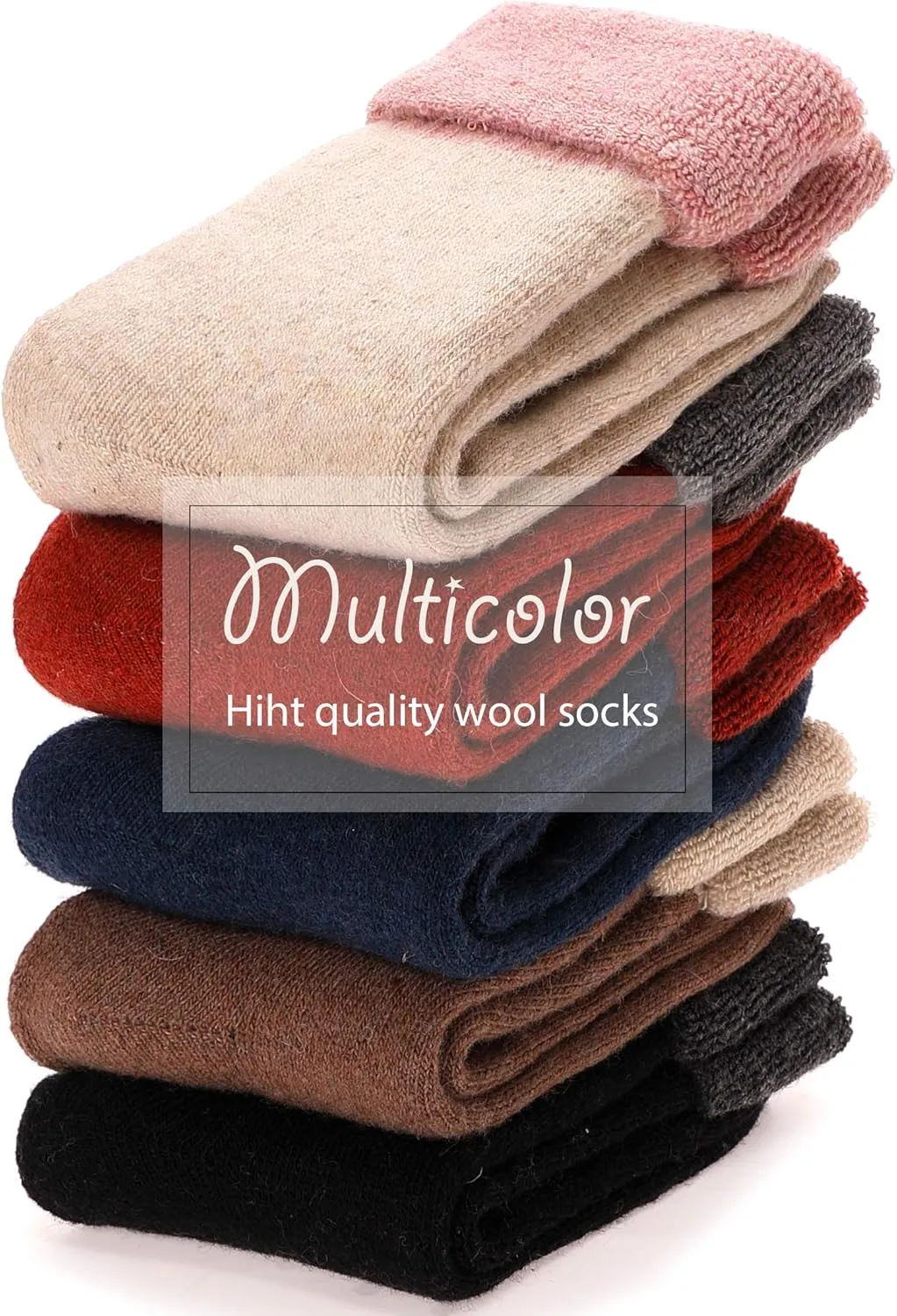 EBMORE 5 Pairs Women Merino Wool Socks Thermal Hiking Winter Warm Thick Cozy Cabin Crew Comfy Socks for Ladies