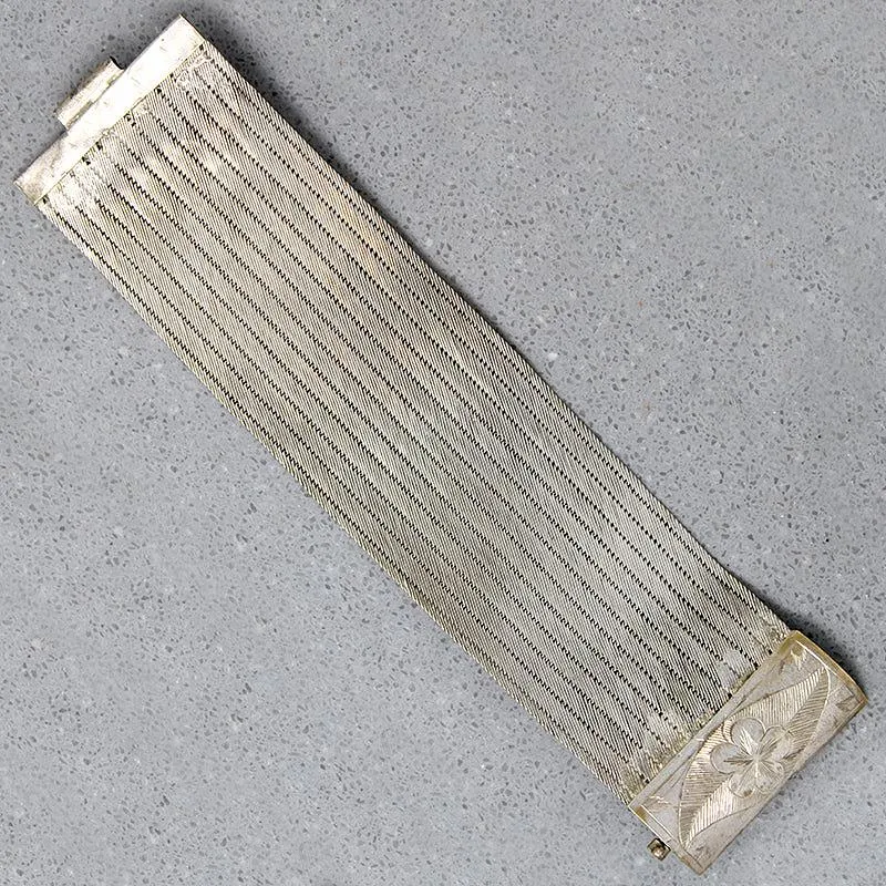 Edwardian Wide & Flexible Silver Plate Bracelet