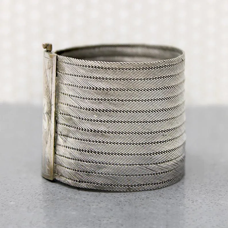 Edwardian Wide & Flexible Silver Plate Bracelet