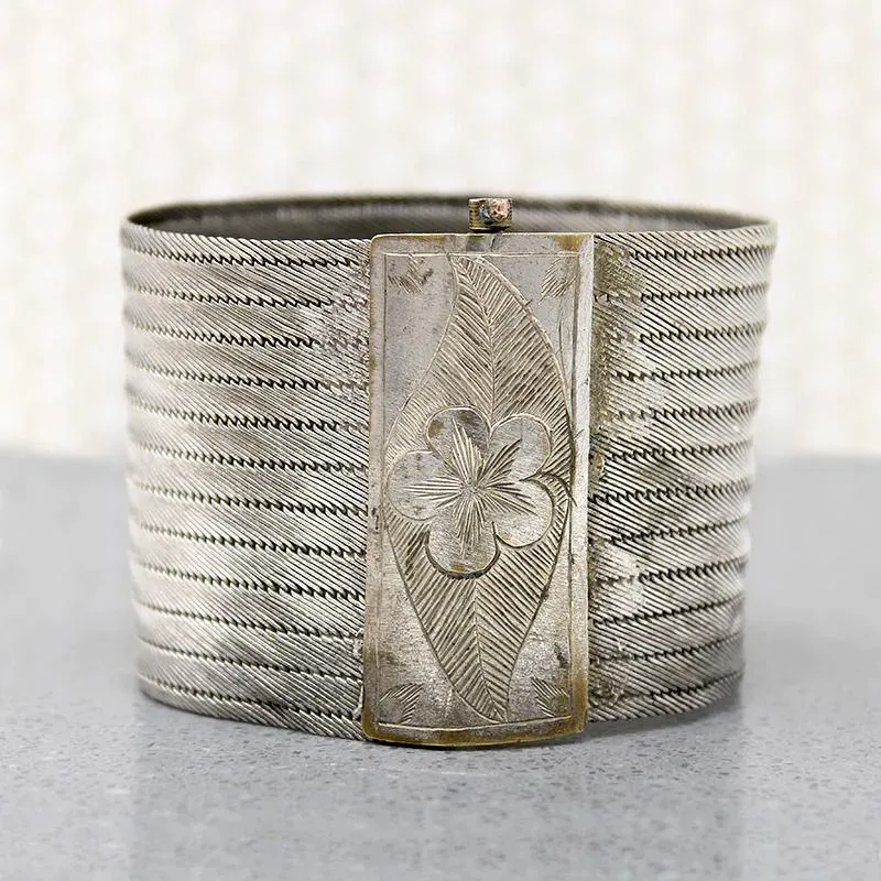 Edwardian Wide & Flexible Silver Plate Bracelet