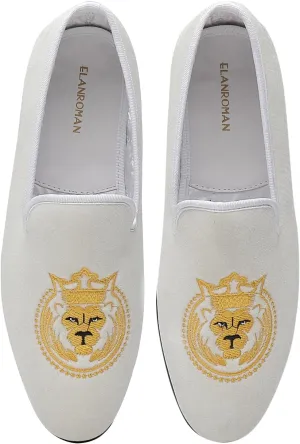 ELANROMAN Loafers for Men Velvet Shoes of Fashion Embroidered 1.0 and 2.0 Party Wedding Prom Shoes