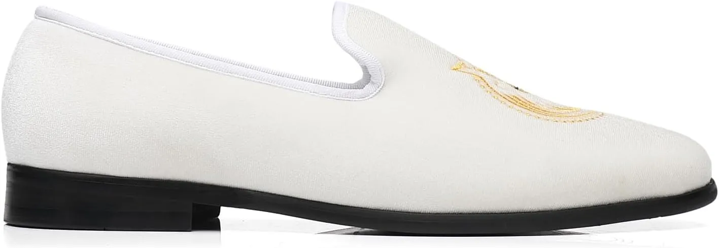 ELANROMAN Loafers for Men Velvet Shoes of Fashion Embroidered 1.0 and 2.0 Party Wedding Prom Shoes
