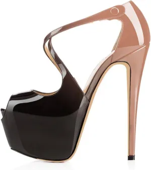 Eldof Women's Platform Stilettos Sandals with Cross Strap, Criss cross heels, 15cm High Heel Peep Toe Pumps