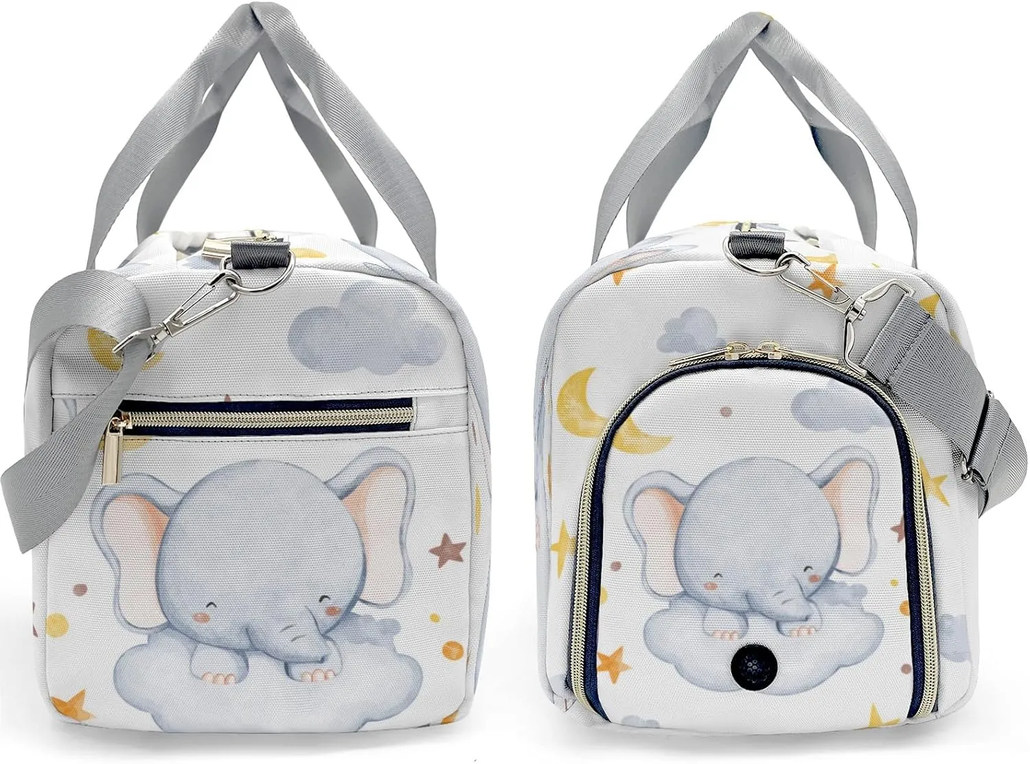 Elephant Moon Stars Clouds Personalized Duffel Bag,Custom Travel Gym Bag with Name,Waterproof Sports Overnight Bag with Shoe Compartment & Shoulder Strap