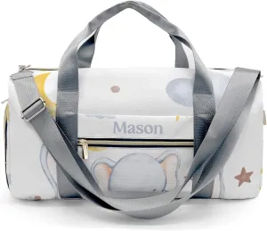 Elephant Moon Stars Clouds Personalized Duffel Bag,Custom Travel Gym Bag with Name,Waterproof Sports Overnight Bag with Shoe Compartment & Shoulder Strap