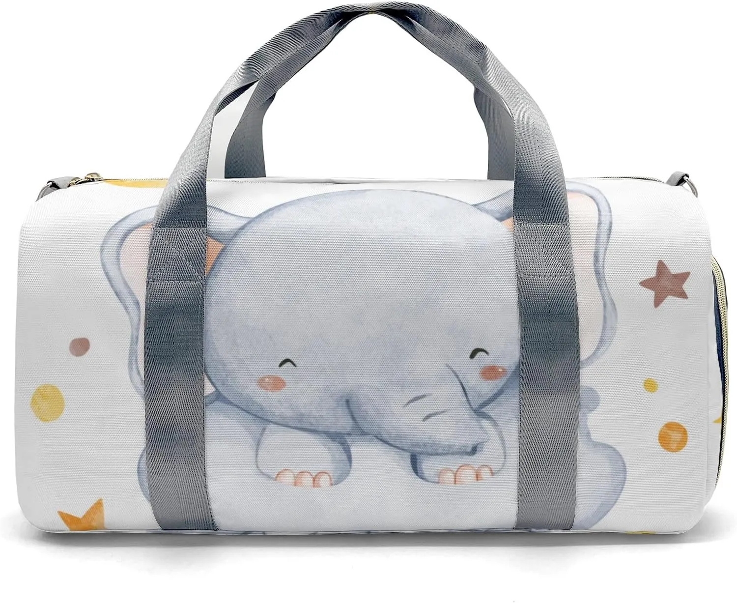 Elephant Moon Stars Clouds Personalized Duffel Bag,Custom Travel Gym Bag with Name,Waterproof Sports Overnight Bag with Shoe Compartment & Shoulder Strap