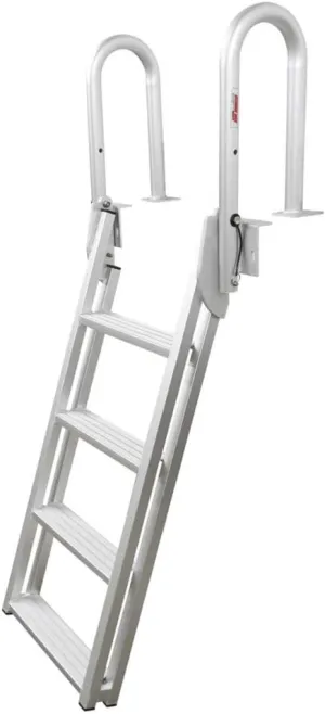 Extreme Max 3005.4227 Heavy-Duty Aluminum Slanted Flip-Up Dock Ladder with Comfort Use Round Tube Frame - 4-Step, 300 lbs. Weight Capacity