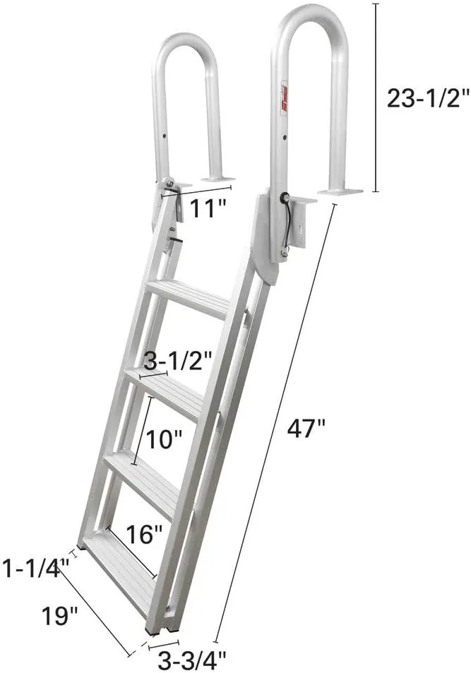 Extreme Max 3005.4227 Heavy-Duty Aluminum Slanted Flip-Up Dock Ladder with Comfort Use Round Tube Frame - 4-Step, 300 lbs. Weight Capacity