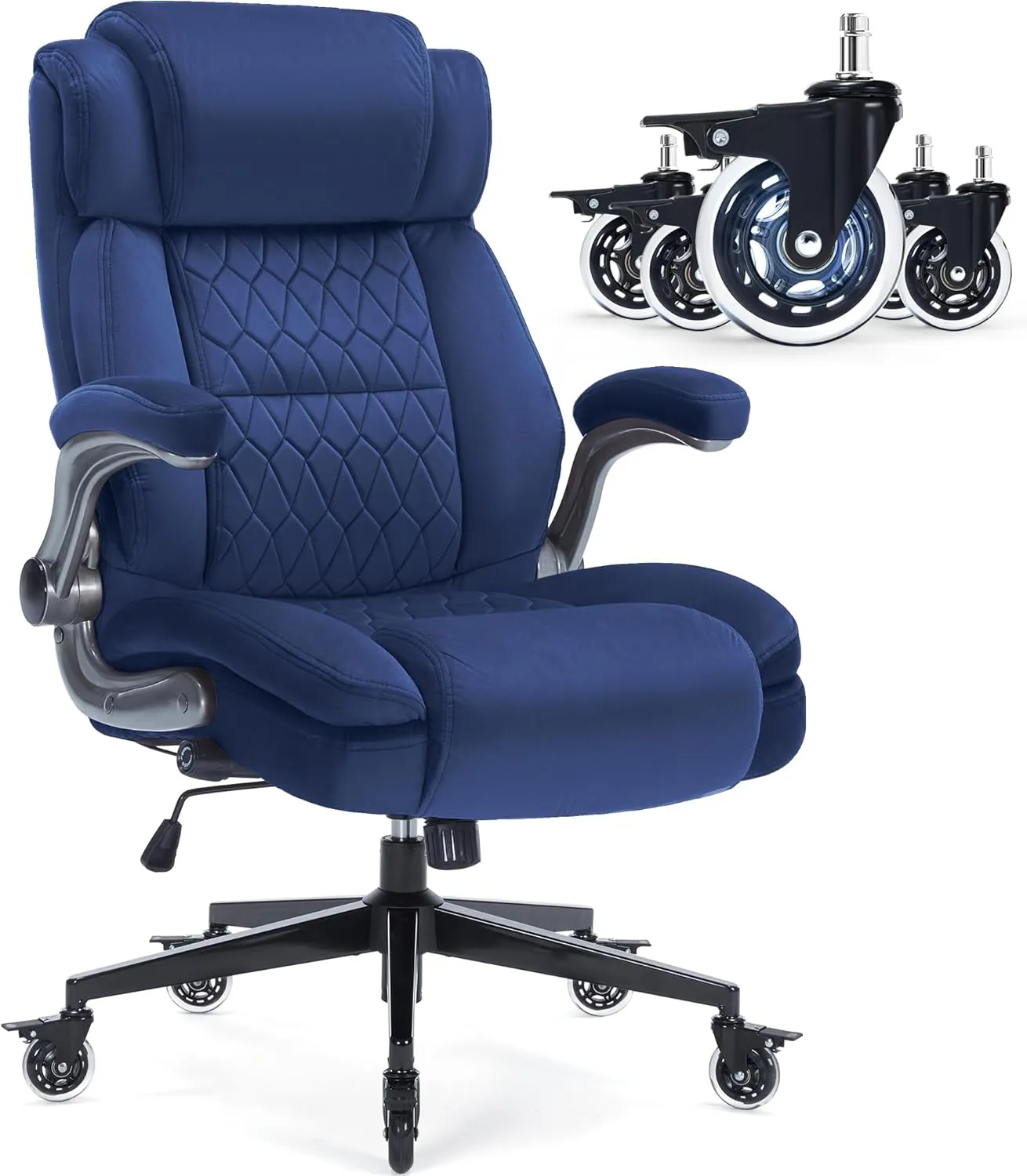 Fabric High Back Office Chair 400lbs-Adjustable Built-in Lumbar Support，Flip Arms, Locking Wheels-Ergonomic Computer Desk Chair with Heavy Duty Base，Thick Padded Large Work Chairs for Adults Men Women