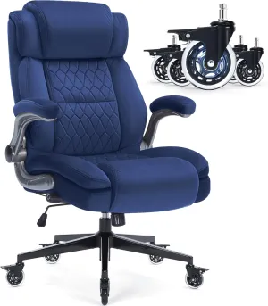 Fabric High Back Office Chair 400lbs-Adjustable Built-in Lumbar Support，Flip Arms, Locking Wheels-Ergonomic Computer Desk Chair with Heavy Duty Base，Thick Padded Large Work Chairs for Adults Men Women