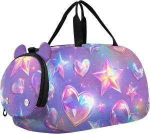 Fantasy Love Heart Youth Sports Duffel Bag with Ventilated Shoe Compartment|All-Season Lightweight Travel Gym Bag for Girls & Boys|Water-Resistant Gear Bag