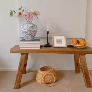 Farmhouse Small Wooden Indoor Bench - 19.7in Entryway Bench, Natural Solid Wood, Durable & Sturdy, Suitable for Dining Room, Bedroom, Porch