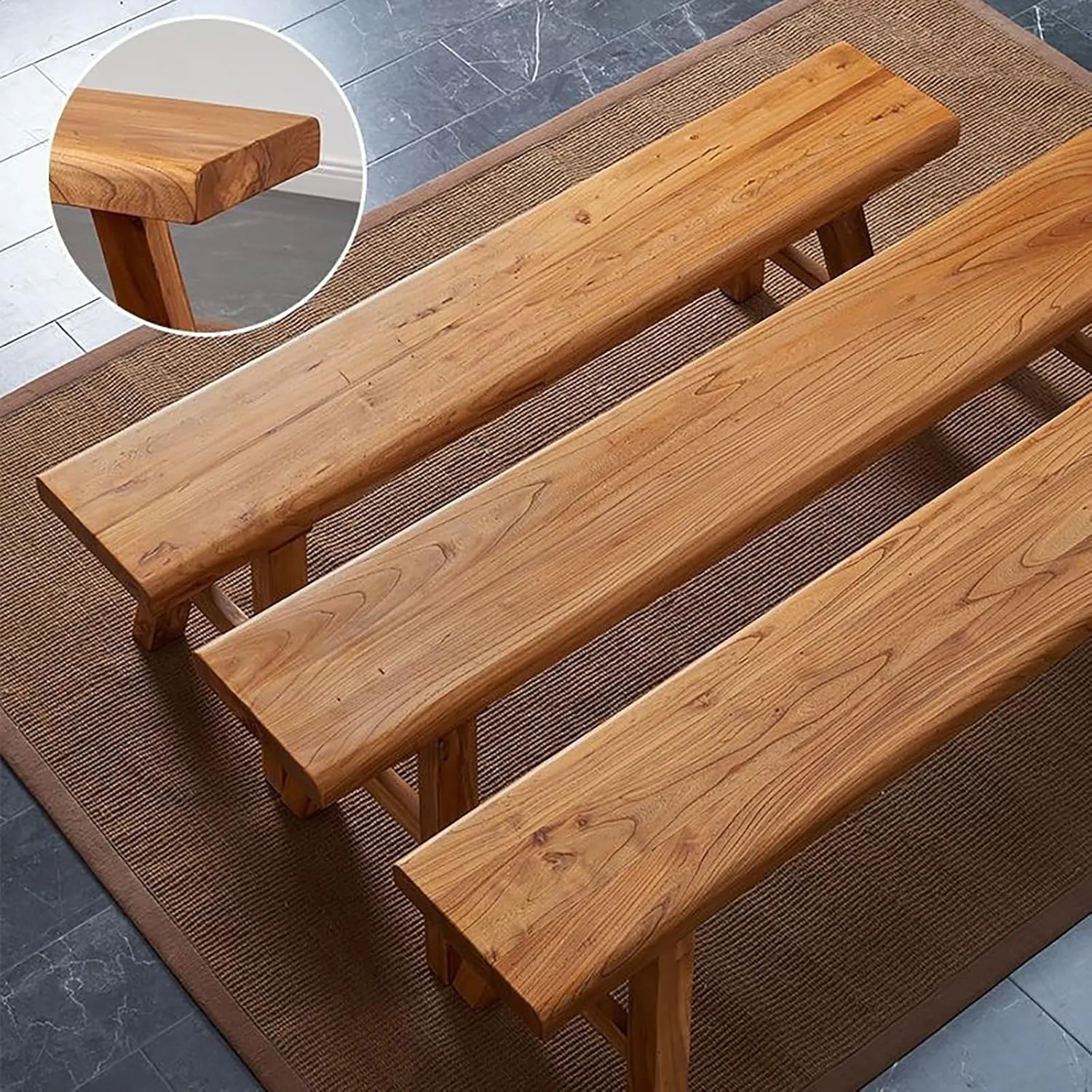 Farmhouse Small Wooden Indoor Bench - 19.7in Entryway Bench, Natural Solid Wood, Durable & Sturdy, Suitable for Dining Room, Bedroom, Porch