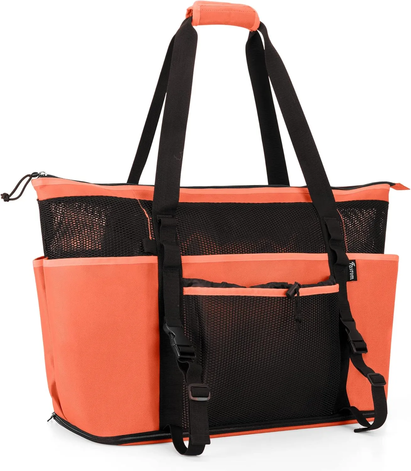 Fasrom Extra Large Mesh Beach Bag with Zipper Bottom, Family Beach Tote Bag with Wet and Dry Separation (Patent Design)