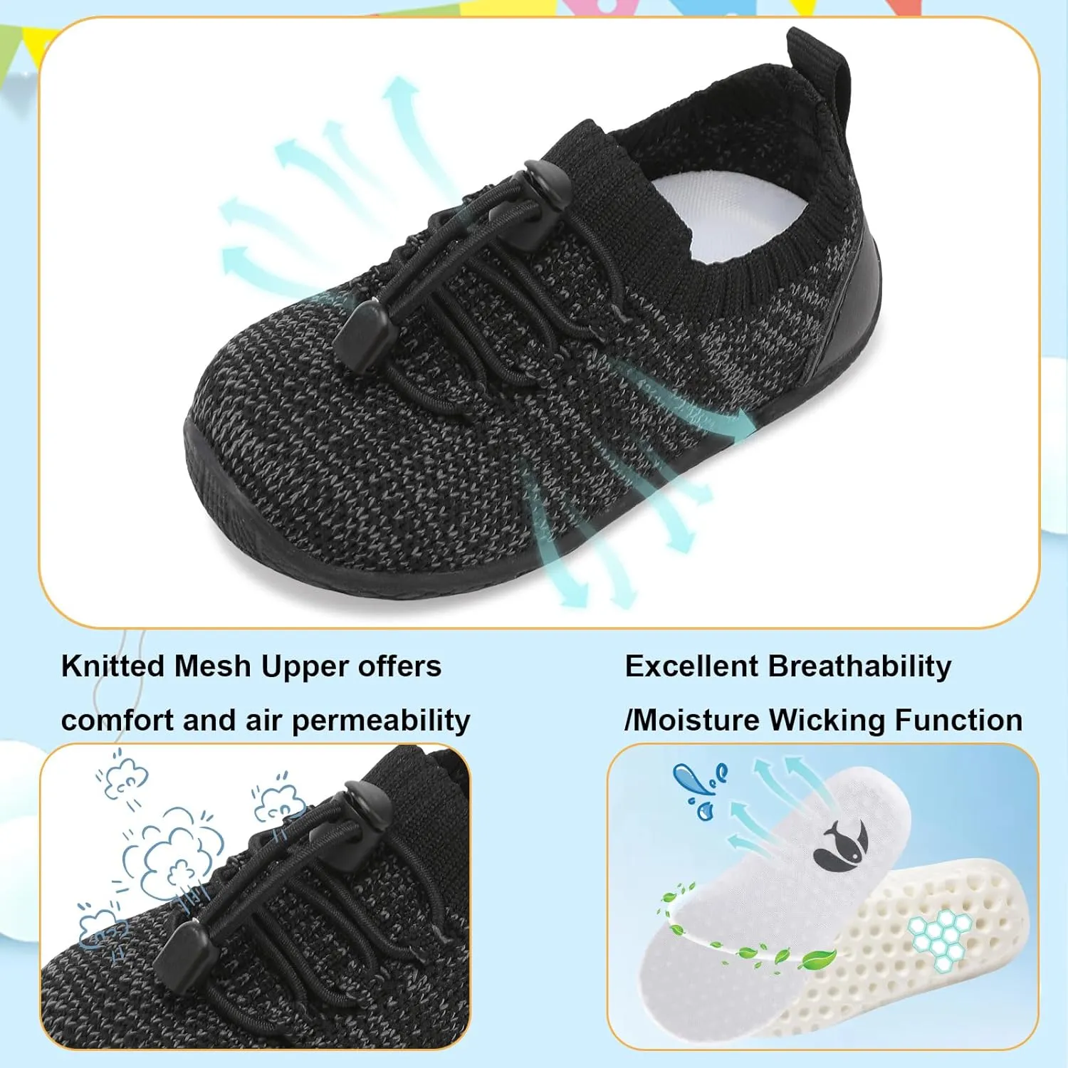 FEETCITY Baby Shoes Boys Girls First Walking Shoes Infant Sneakers Crib Shoes Breathable Lightweight Slip On Shoes