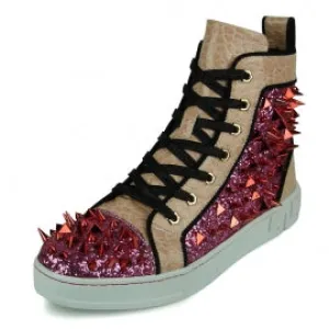 FI-2369 Light Pink Spikes High Top Sneakers