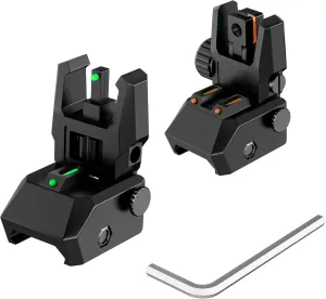 Fiber Optic Sights Flip Up Front and Rear Sites Nylon Folding Sights with Red and Green Fiber Optics Dots Tool-Free Adjustable Backup Sight Set