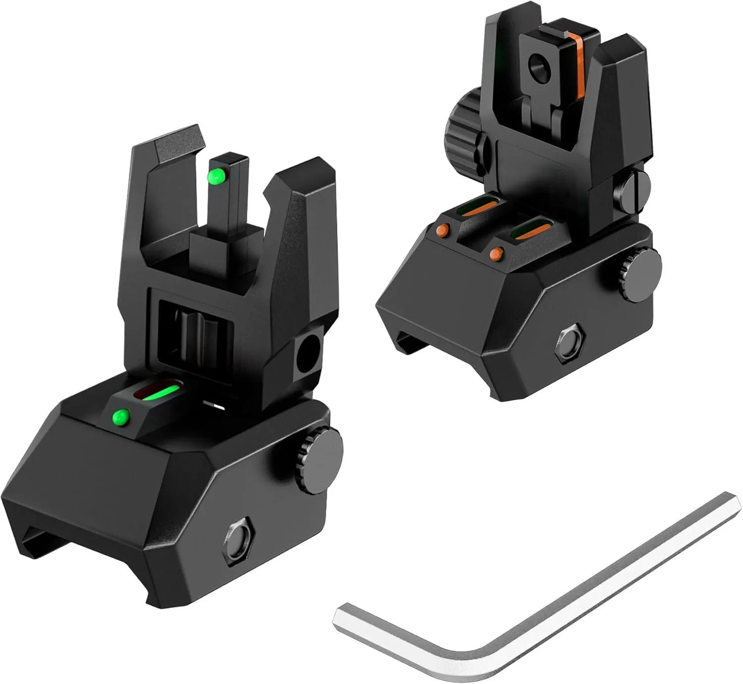 Fiber Optic Sights Flip Up Front and Rear Sites Nylon Folding Sights with Red and Green Fiber Optics Dots Tool-Free Adjustable Backup Sight Set
