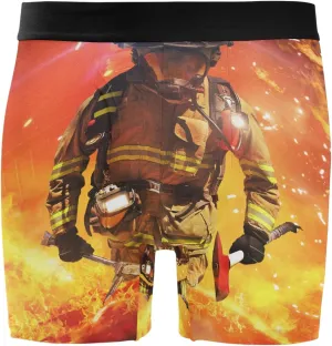 Firefighter Survivors with Tools Fire Background Men's Novelty Boxer Briefs Breathable Underwear Stretchy Underpants Shorts XXL