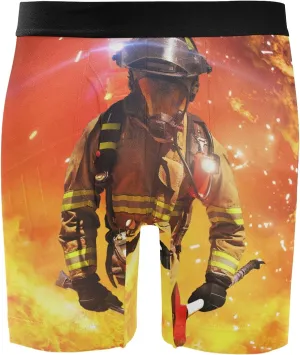 Firefighter Survivors with Tools Fire Background Men's Novelty Boxer Briefs Long Breathable Underwear Stretchy Underpants Shorts XXL