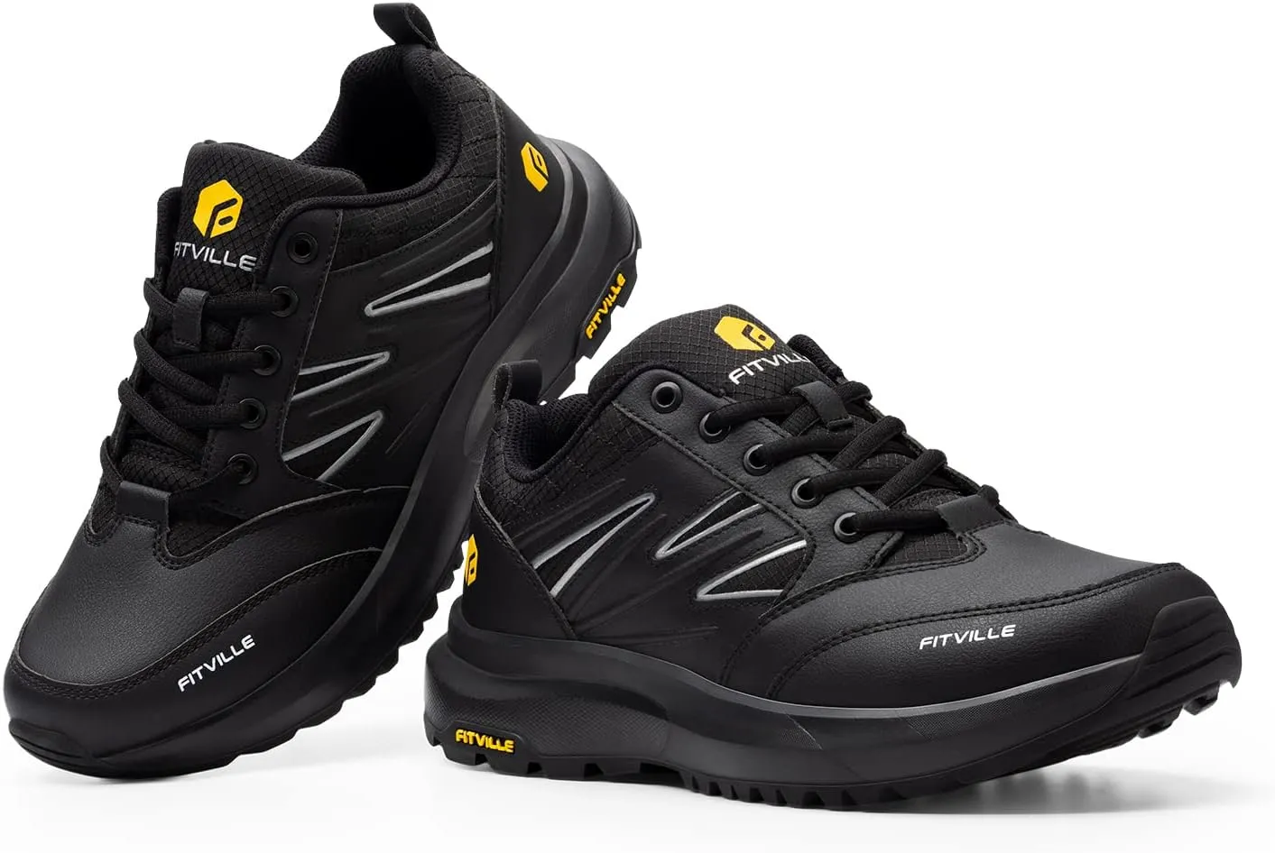 FitVille Mens Wide Hiking Shoes Water Repellent Outdoor Work Shoes Trekking Trails Sneakers with Arch Support - Sturdy Core