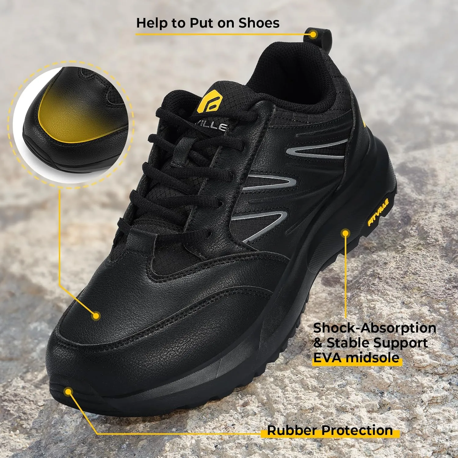 FitVille Mens Wide Hiking Shoes Water Repellent Outdoor Work Shoes Trekking Trails Sneakers with Arch Support - Sturdy Core