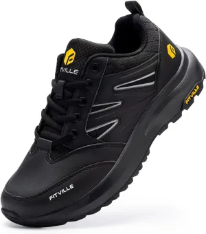 FitVille Mens Wide Hiking Shoes Water Repellent Outdoor Work Shoes Trekking Trails Sneakers with Arch Support - Sturdy Core