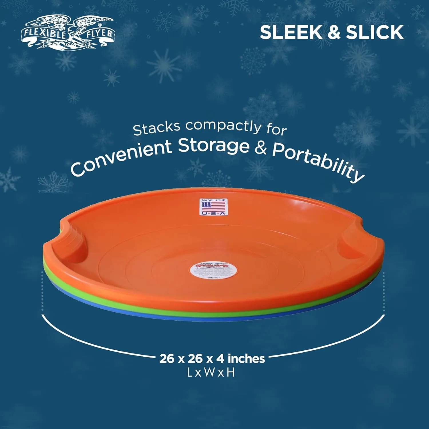Flexible Flyer Paricon 626 Round Flying Saucer Disc Racer Polyethylene Snow Sled Toboggan, for Ages 4 and Up, 26 Inch Diameter