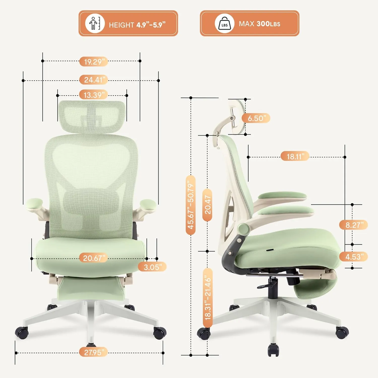FLEXISPOT Foldex Ergonomic Office Chair, Folding Chair for Small Spaces with Lumbar Support, Flip-up Armrests, 3D Headrest, Desk Chairs with Footrest for Work,Video Game (Foam Seat, Green)