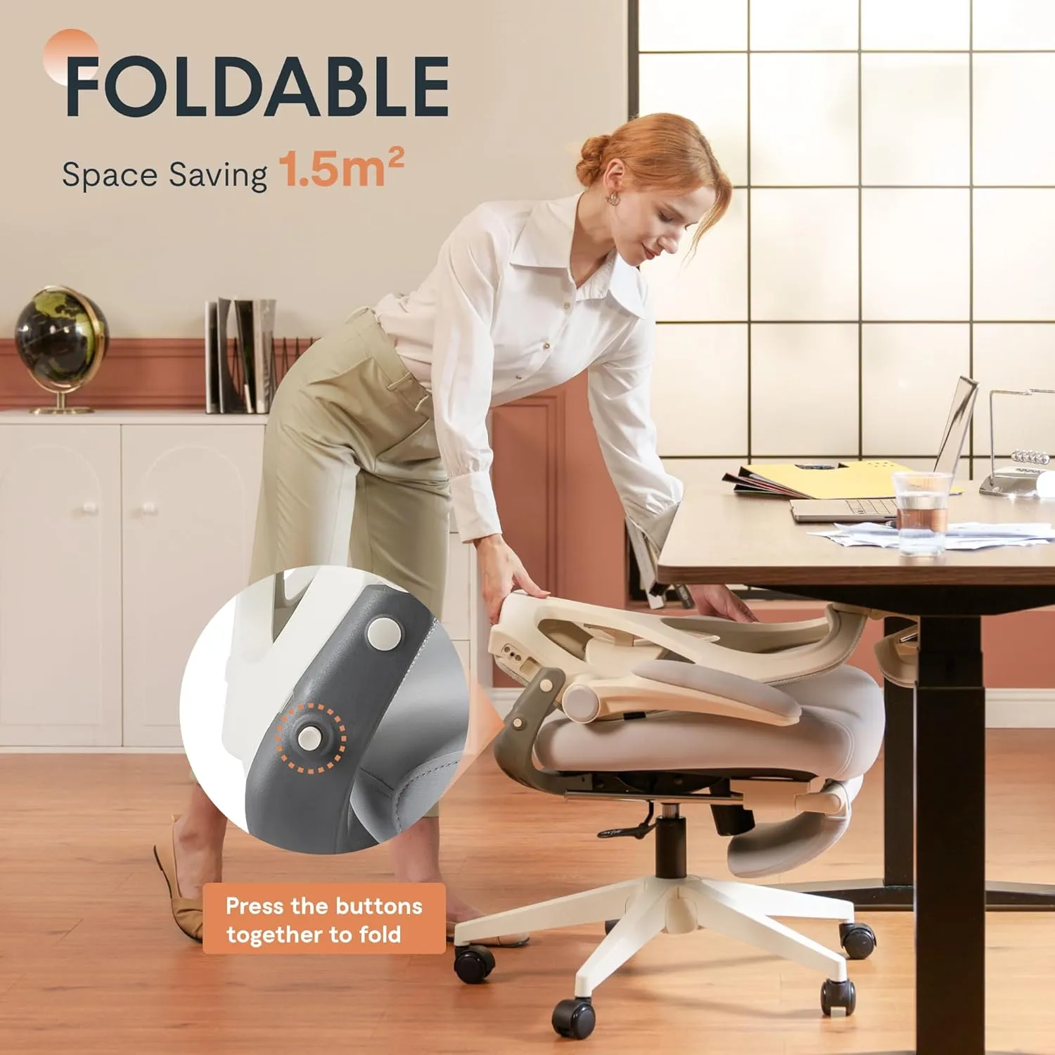 FLEXISPOT Foldex Ergonomic Office Chair, Folding Chair for Small Spaces with Lumbar Support, Flip-up Armrests, 3D Headrest, Desk Chairs with Footrest for Work,Video Game (Foam Seat, Green)