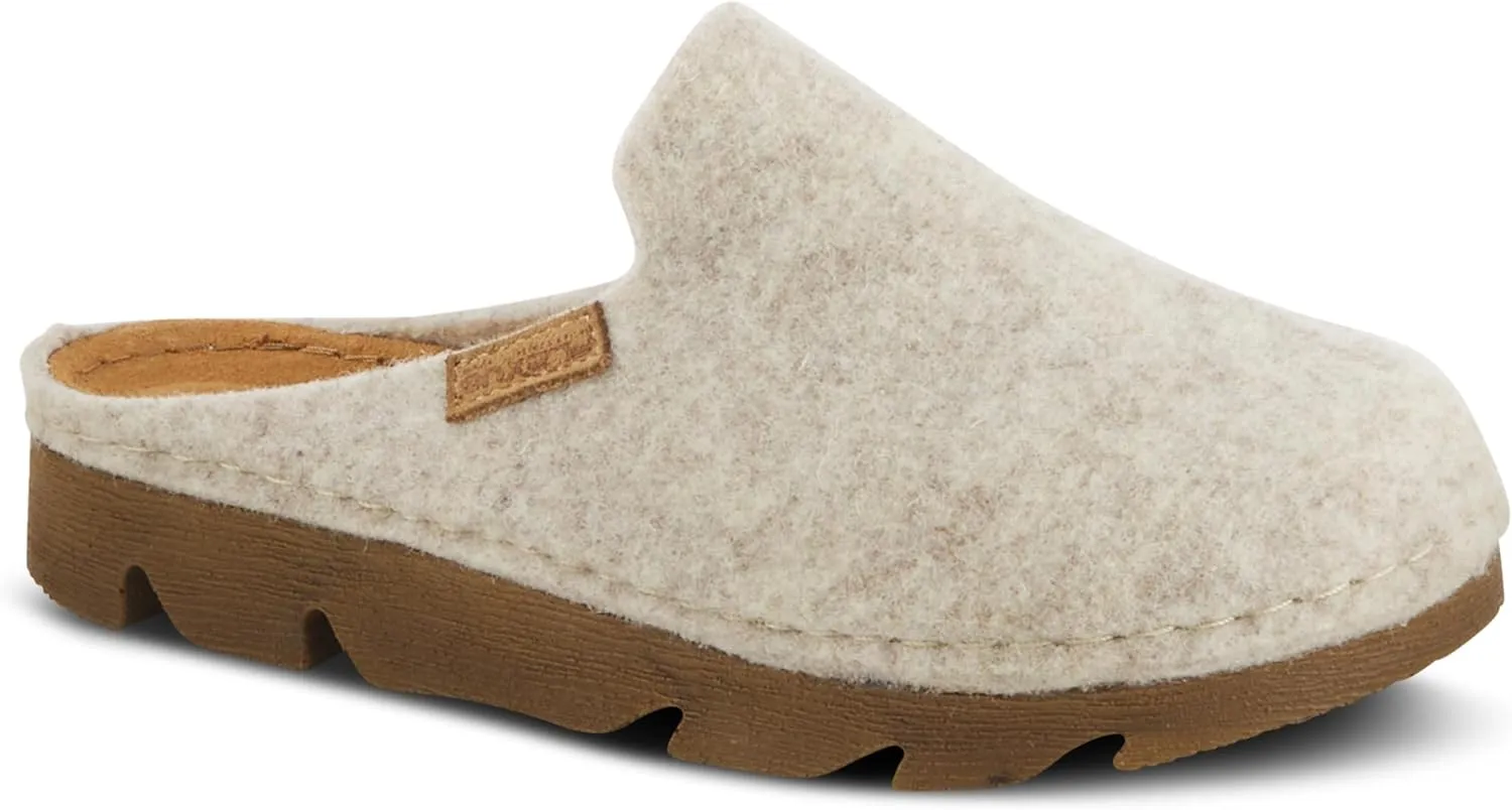 Flexus Spring Step Cloggish Platform Clogs for Women - Wool Felt Round Toe Slippers - Ladies Casual Shoes for Everyday Wear