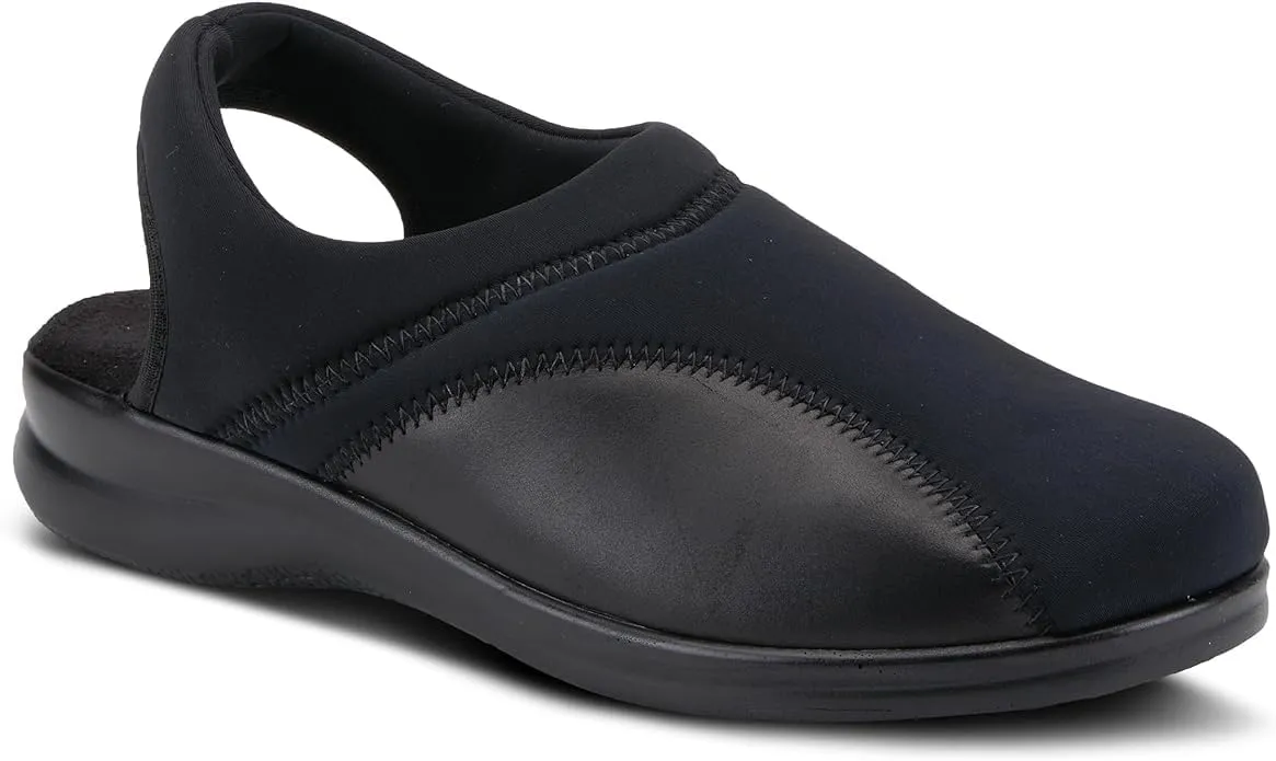 Flexus Spring Step Flexia Leather Clogs for Women - European Slingback Round Toe Slip-On Shoes - Ladies Casual Platform Clog for Work - Black EU 39 / US 8.5