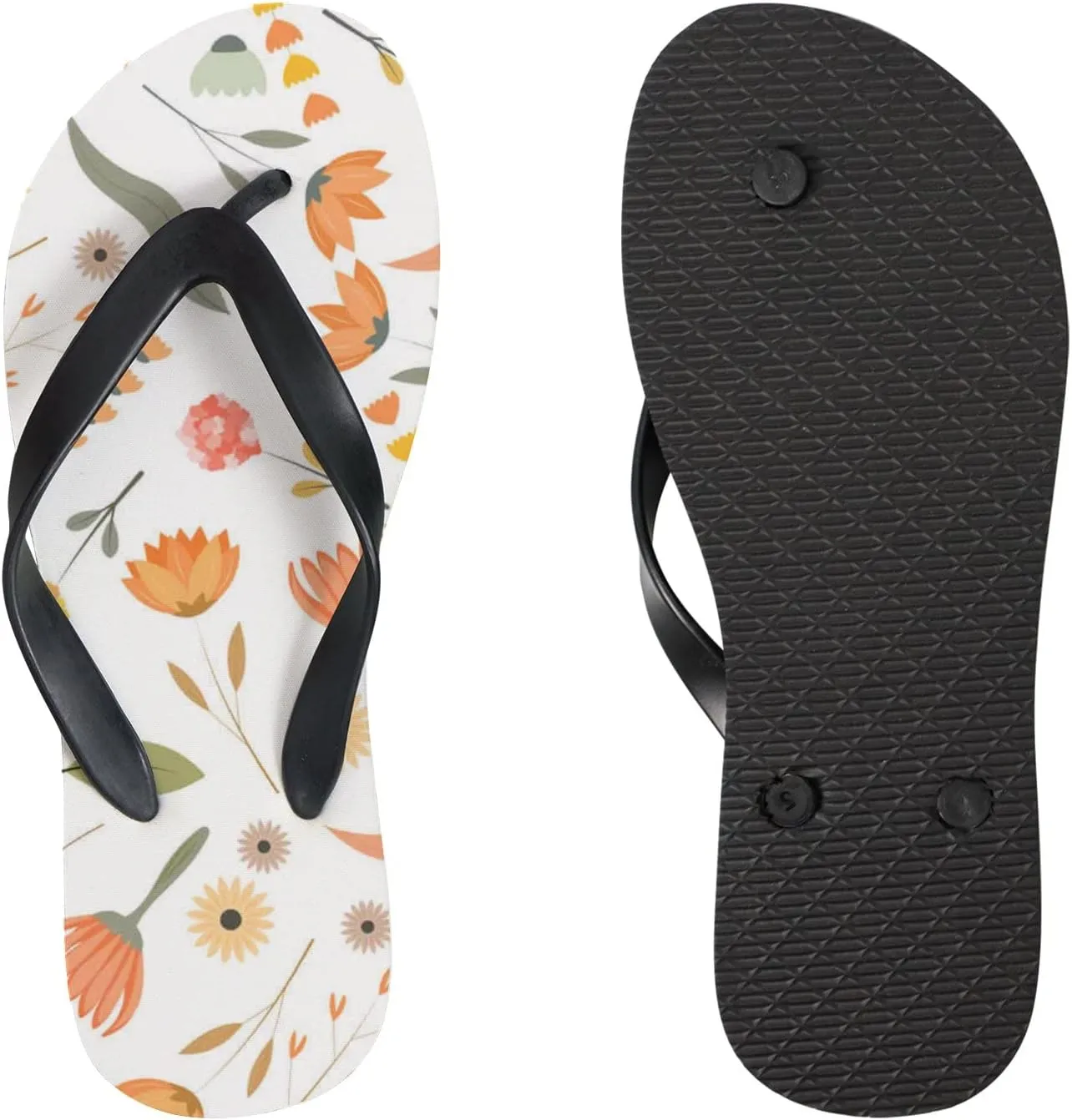 Flip Flops Floral Flowers Leaves Orange Pink Slide Sandals Summer Beach Slippers Thong Sandal Casual Yoga Mat Flat Slides for Women Men
