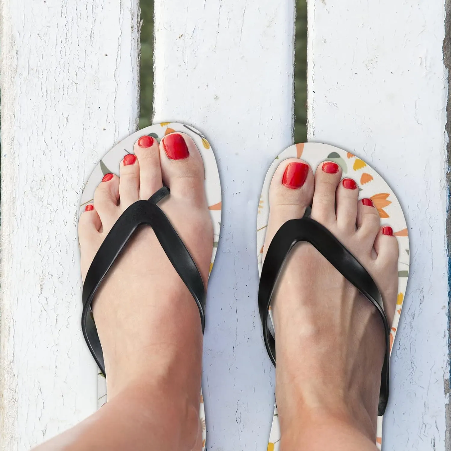 Flip Flops Floral Flowers Leaves Orange Pink Slide Sandals Summer Beach Slippers Thong Sandal Casual Yoga Mat Flat Slides for Women Men