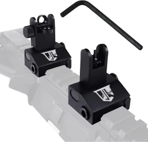Flip Up Iron Sights - Rapid Transition Gun Sights - BUIS Flip Up Sights Rail Mount Rifle Iron Sights - Flip Up Back Up Iron Sights Front and Rear Flip Up Rifle Sights Set Pop Up Sights