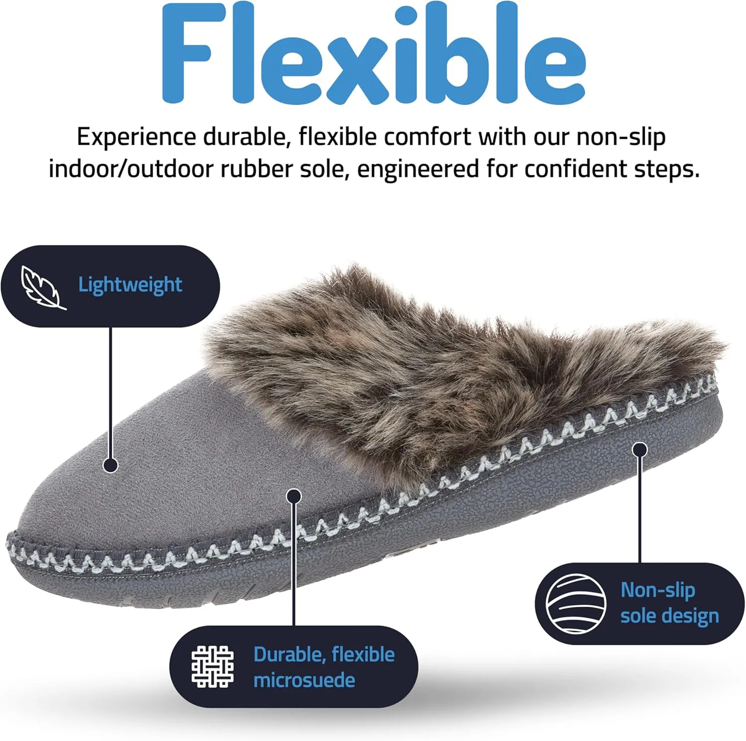 Floopi House Slippers for Women, Aztec Fur Lined Clog Womens Slippers Cozy Memory Foam with Indoor and Outdoor Anti Skid Sole
