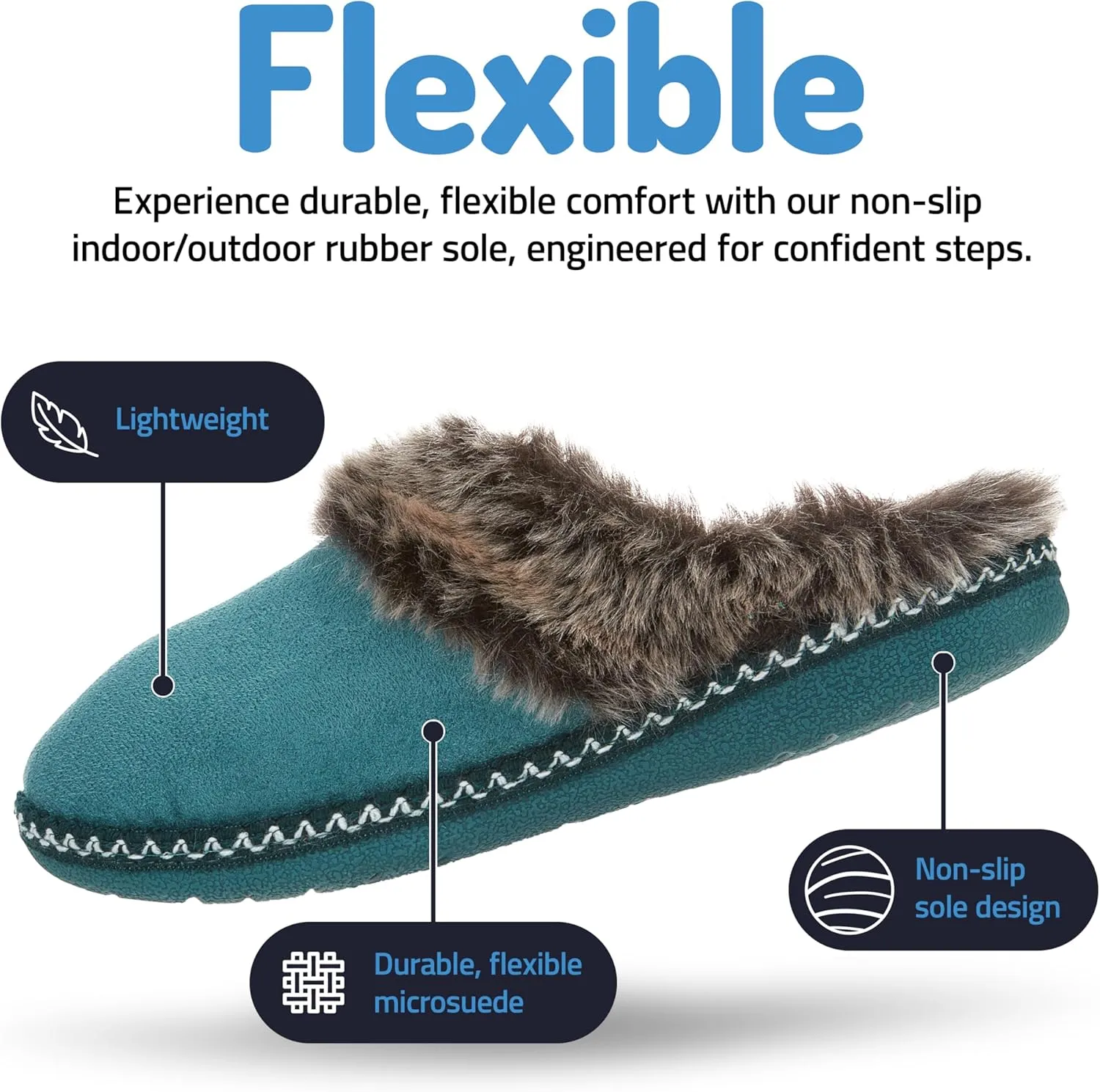 Floopi House Slippers for Women, Aztec Fur Lined Clog Womens Slippers Cozy Memory Foam with Indoor and Outdoor Anti Skid Sole