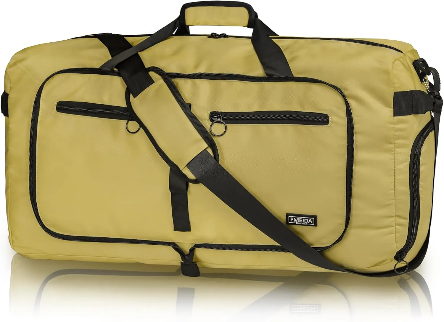 Fmeida 65L Duffle Bag with Shoes Compartment, Foldable Travel Duffel Bags for Men Women, Large Packable Travel Bag Water Repellent & Tear Resistant (Brown)