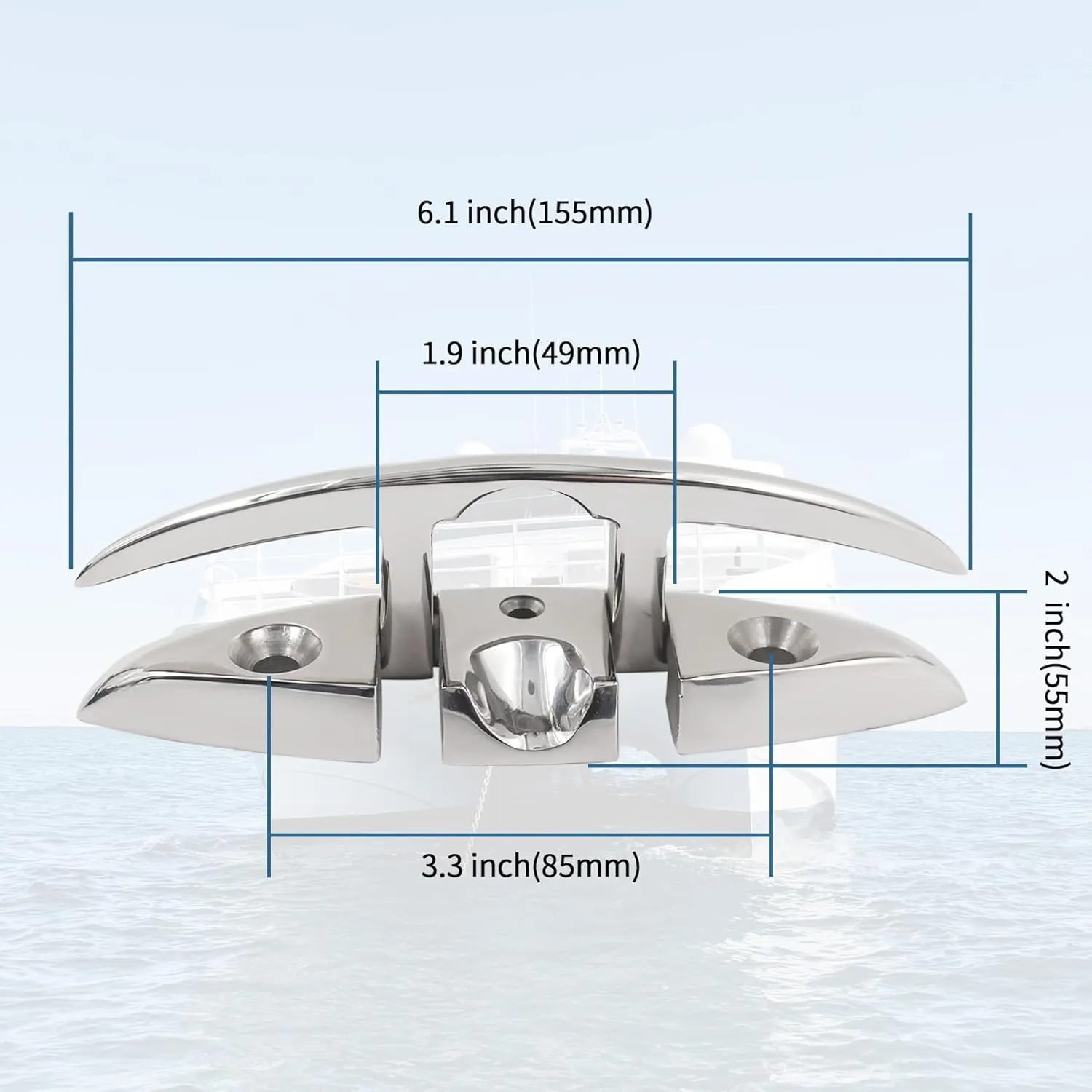 Folding Boat Cleats 5 inch 6 inch 316 Stainless Steel Flip up Dock Cleats Marine Grade Rope Cleat for Deck with Fasteners