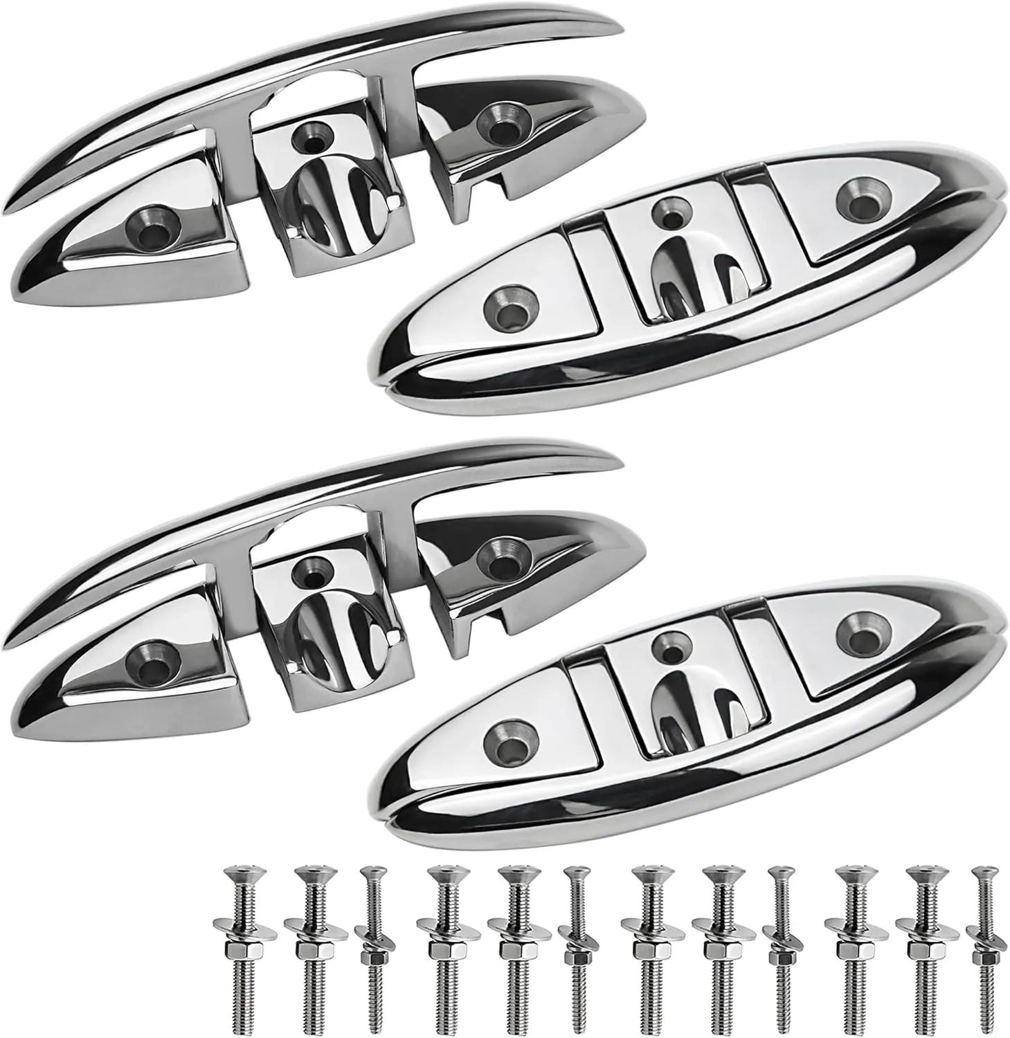 Folding Boat Cleats 5 inch 6 inch 316 Stainless Steel Flip up Dock Cleats Marine Grade Rope Cleat for Deck with Fasteners