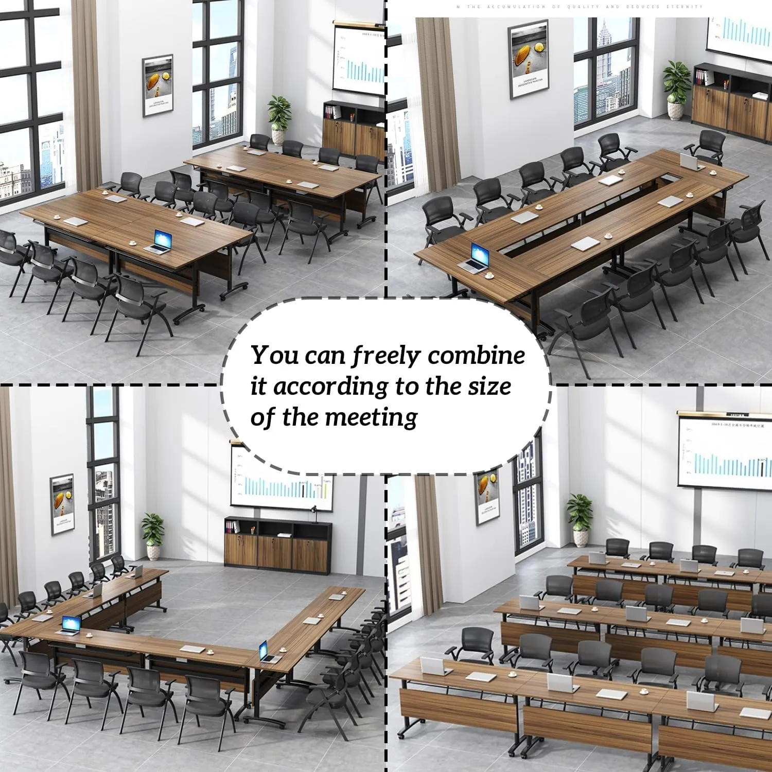 Folding Conference Table,Foldable Office Conference Room Tables,Rolling Meeting Seminar Tables with Casters,Flip Top Mobile Training Tables,Business Training Seminar Table for Office Meeting (62.9in)