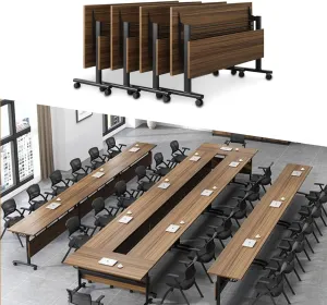 Folding Conference Table,Foldable Office Conference Room Tables,Rolling Meeting Seminar Tables with Casters,Flip Top Mobile Training Tables,Business Training Seminar Table for Office Meeting (62.9in)