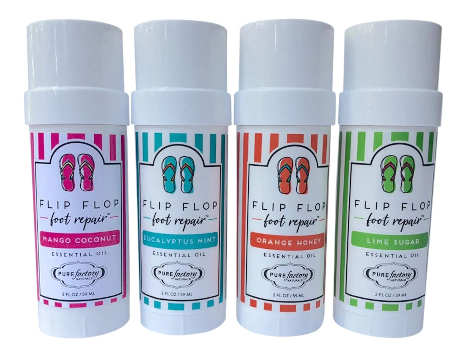Foot Balm Moisturizer For Rough Heels & Dry, Cracked Feet – Flip Flop Foot Repair Bundle – 4 Pack – Mango Coconut, Lime Sugar, Orange Honey, Eucalyptus Mint