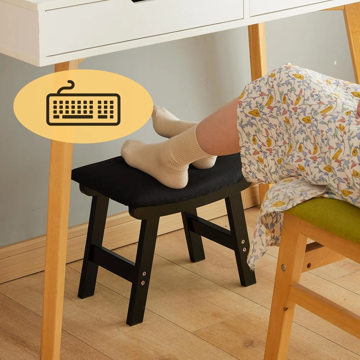 Foot Stool Ottoman Foot Rest Under Desk,Small Stool for Living Room, Bedroom and Kitchen (Black Legs - Black Stool Surface)