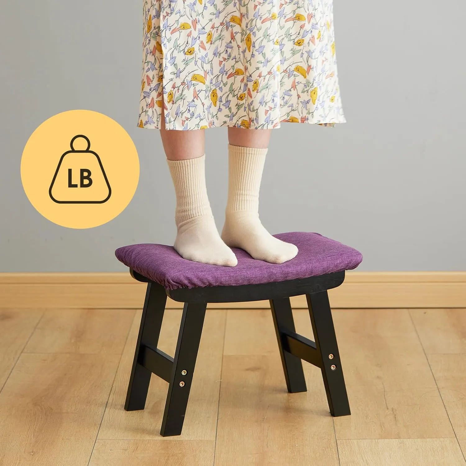 Foot Stool Ottoman Foot Rest Under Desk,Small Stool for Living Room, Bedroom and Kitchen (Black Legs - Purple Stool Surface)